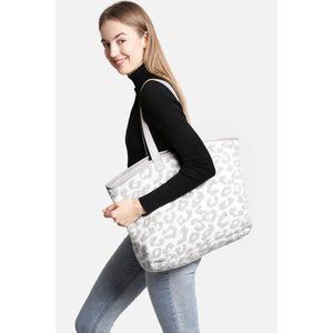 Tote Bag COMFY-LUXE Lady's Luxury Soft Leopard Pattern Microfiber Fashion Gray